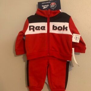 REEBOK 0-3 MONTHS RED, BLACK, AND WHITE LAYETTE 3 PIECE SET